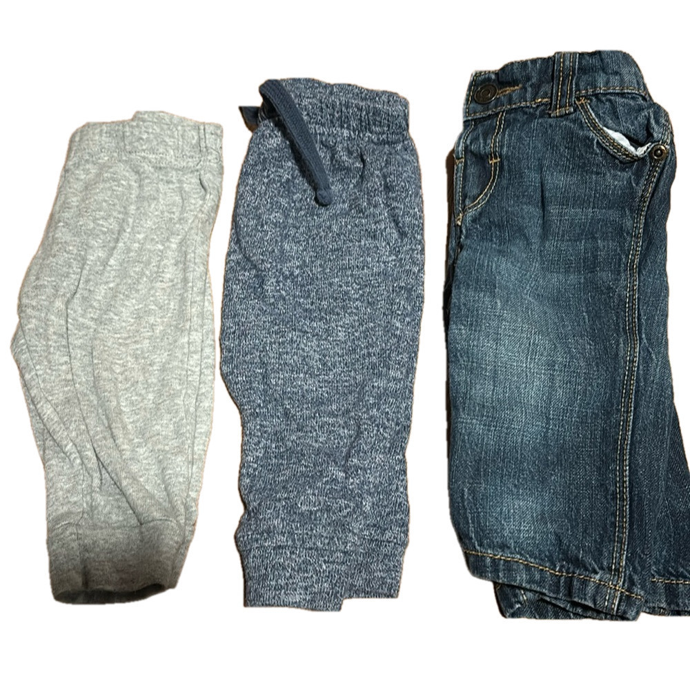 Set of 3 baby pants- jeans and gray and blue sweatpants. Cute! 3-6 months